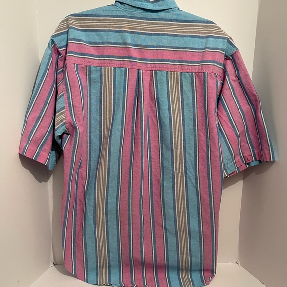 Casbah Button Up Men’s Short Sleeve Dress/Casual Shirt Size XL Pink/Blue stripe - Picture 7 of 7